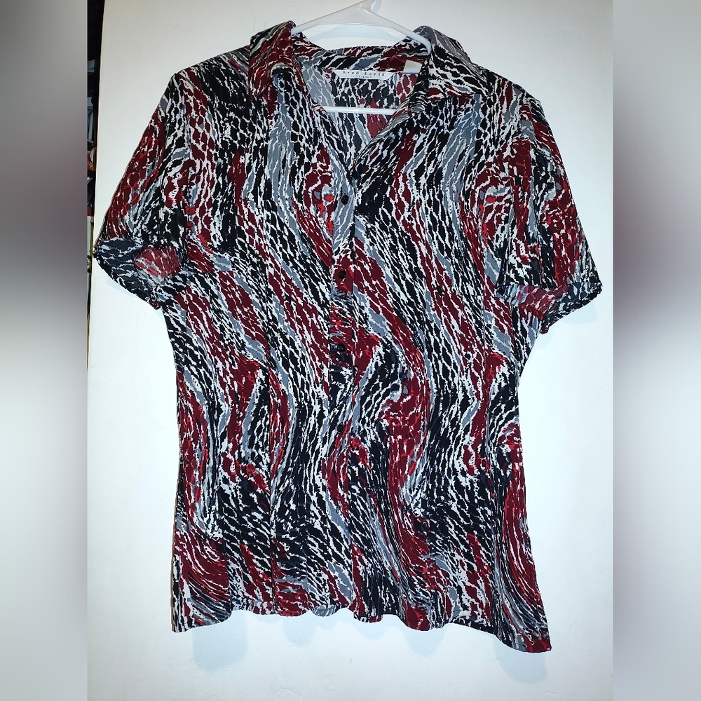 Fred David Red, Black, and White Button Down Shirt